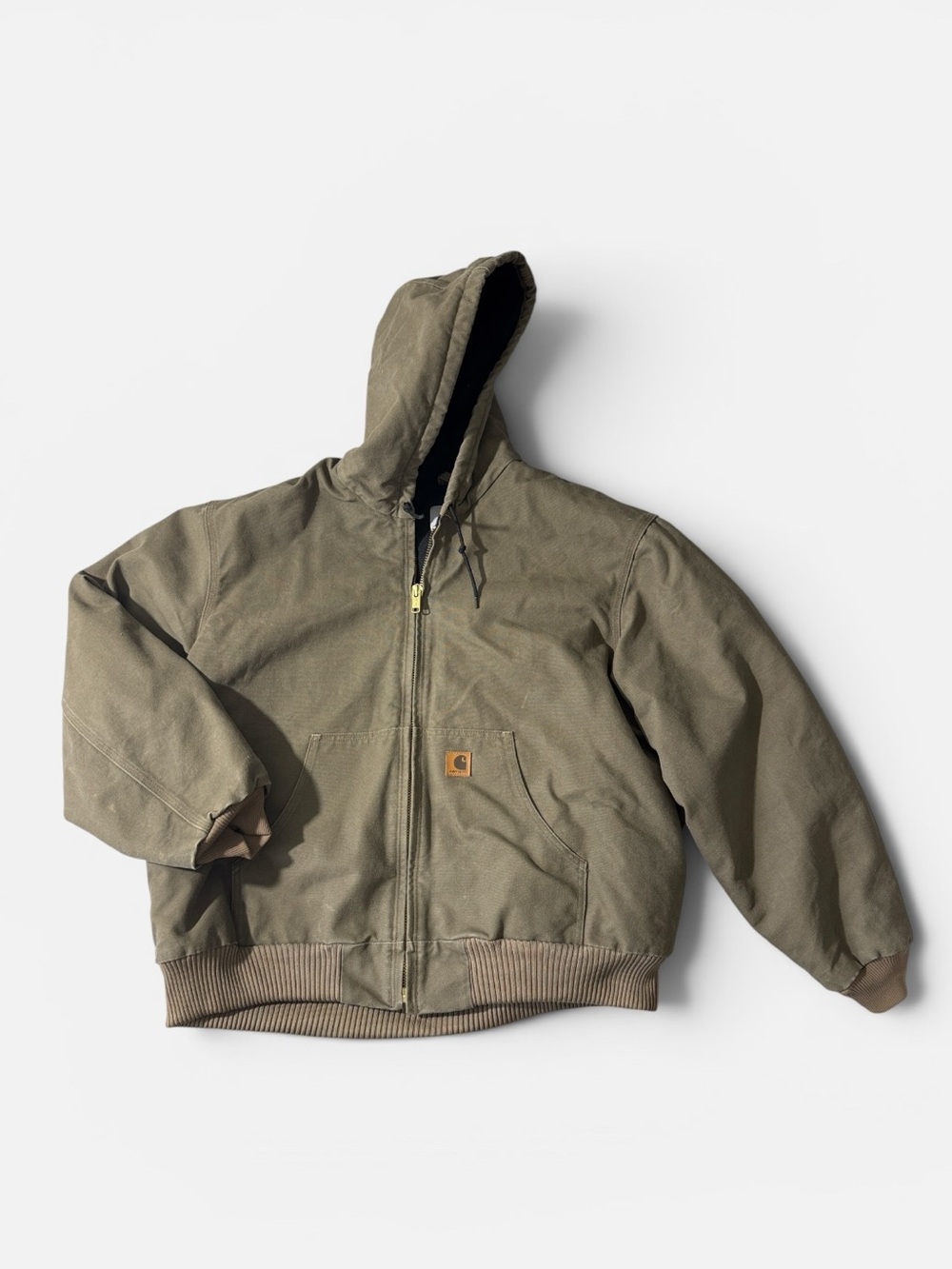 Carhartt mens 2XL XXL light brown J130 full zip quilted work jacket EUC